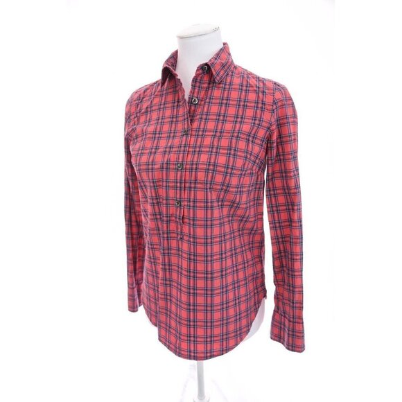 J Crew Women Sz 0 Christmas Plaid Tartan Print Oversize Popover Shirt Top Red xs - Picture 7 of 12